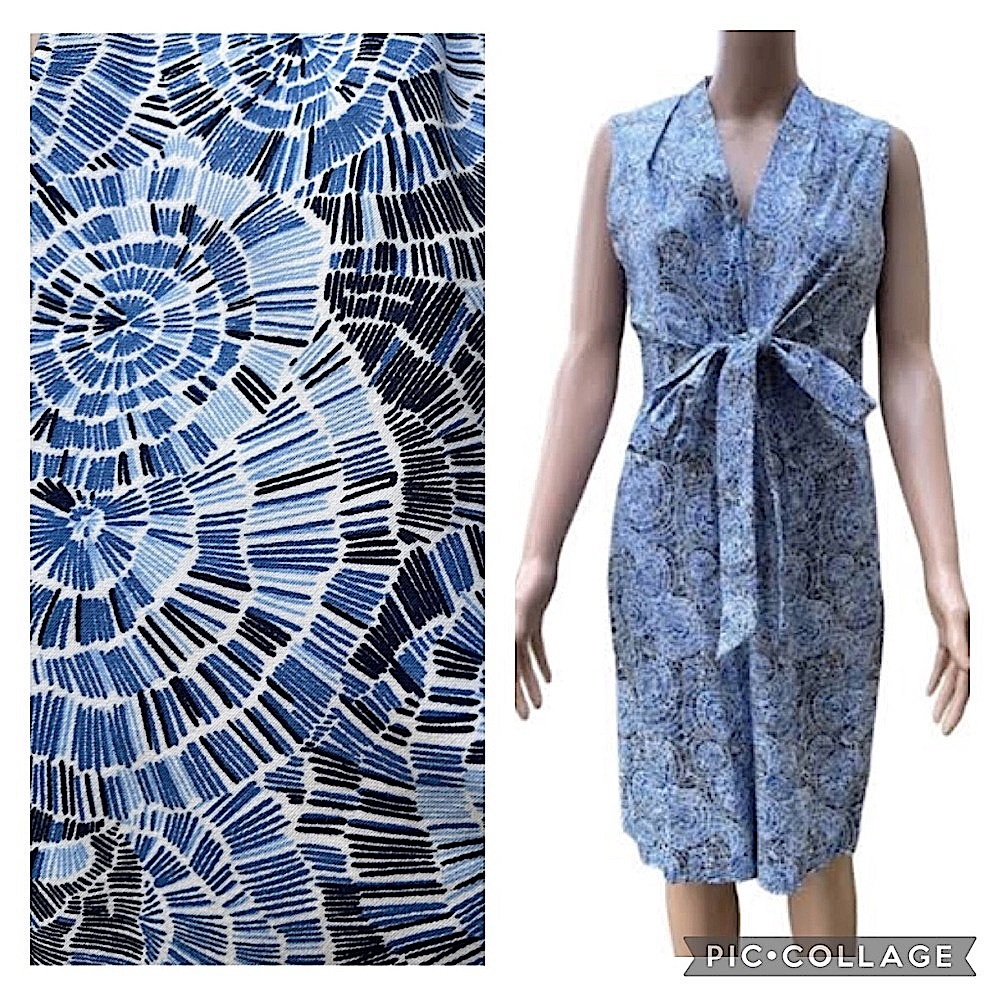 DAVID LAWRENCE Blue Cotton Printed Tie Front Sleeveless Midi Dress - Picture 2 of 14